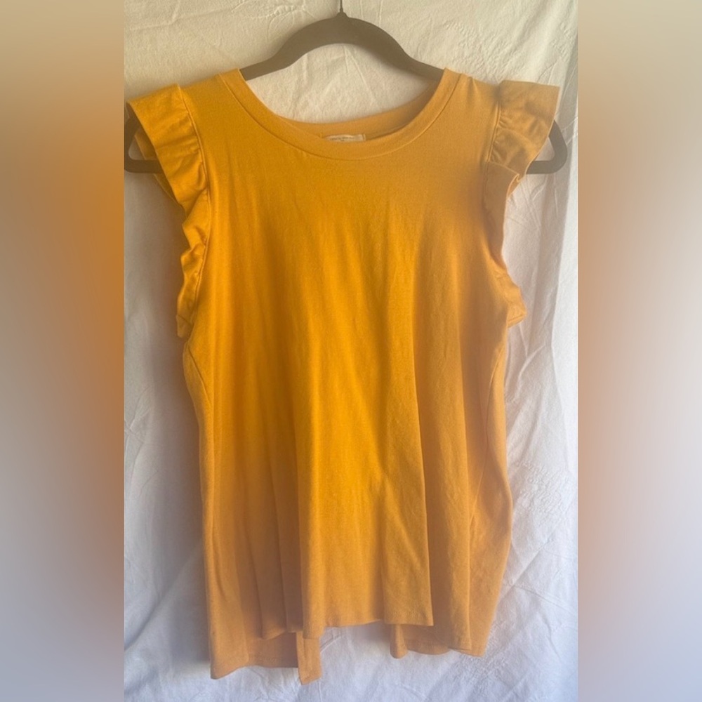 Ladies 12PM by Mon Ami Mustard Yellow Ruffle Short Sleeve Open Back Top Small